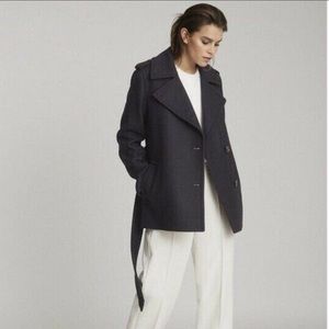 NWT Reiss Navy Blue Sia Wool Blend PeaCoat. Size 14
